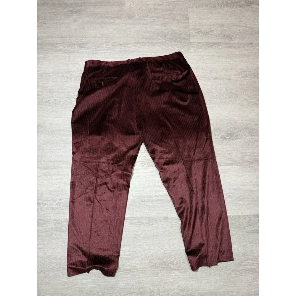 Silver Silk Men’s Burgundy Herringbone 3-Piece Suit Jacket, Vest, 44x30 Pants